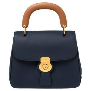 Pre Owned Burberry Blue/Tan Leather Medium DK88 Top Handle Bag