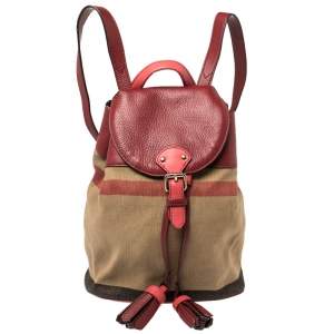 Burberry Brown/Red House Check Canvas and Leather Drawstring Backpack