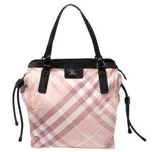مملوكة مسبقًا Burberry Pink Check Nylon and Leather Buckleigh Tote