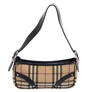 مملوكة مسبقًا Burberry Black/Beige House Check PVC and Leather Pochette Bag