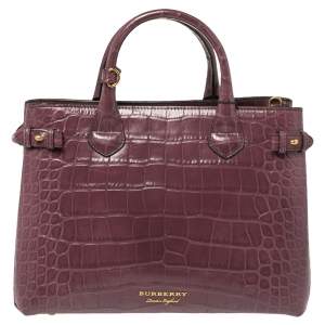 Pre Owned Burberry Purple Alligator Medium Banner Tote