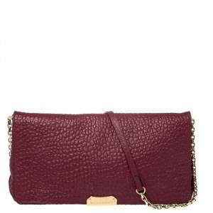 Pre Owned حقيبة كتف بربري ميلدينهال جلد محبب عنابي