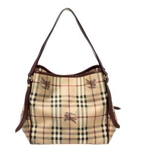 Pre Owned Burberry Multicolor Haymarket Check Canterbury Coated Canvas Tote Bag  