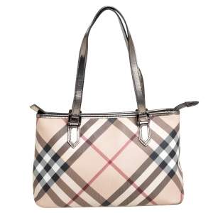 Pre Owned Burberry Beige/Black Nova Check Coated Canvas and Leather Nickie Tote
