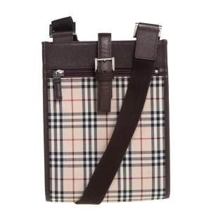 Burberry Brown/Beige House Check Fabric and Leather Messenger Bag