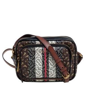 Pre Owned Burberry Multicolor TB-Print Coated Canvas and Leather Camera Crossbody Bag