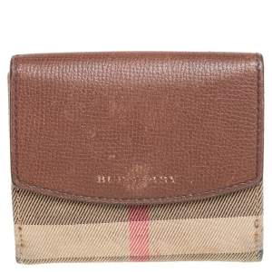 Burberry Brown House Check Fabric and Leather French Wallet