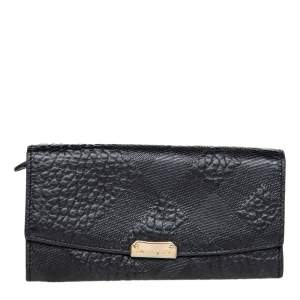 Burberry Black Embossed Check Leather Continental Wallet
