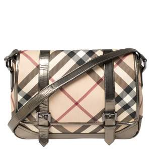 Burberry Metallic Bronze/Beige Nova Check PVC and Leather Messenger Flap Bag