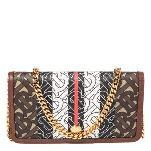 Pre Owned Burberry Brown TB Monogram Coated Canvas and Leather Rowe Wallet on Chain