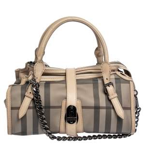 مملوكة مسبقًا Burberry Multicolor Smoked Check PVC Chain Detail Bartow Bowling Bag