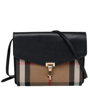 Pre Owned Burberry Black House Check Canvas And Leather Macken Crossbody Bag