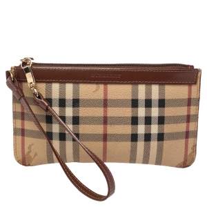 Burberry Beige/Brown Haymarket Check Coated Canvas and Leather Wristlet Clutch