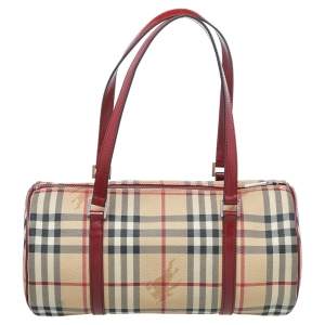 Pre Owned حقيبة ساتشل بربري جلد وكانفاس تشيك هايماركت بيج