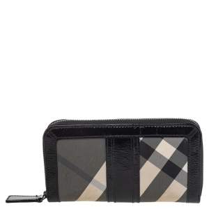 Burberry Black/Grey Beat Check Nylon and Patent Leather Penrose Continental Wallet