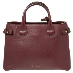 Pre Owned حقيبة يد توتس بربري بانر قماش كاروهات هاوس تشيك و جلد بيج/عنابي متوسطة