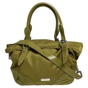 Burberry Olive Green Nylon and Patent Leather Buckle Handle Shoulder Bag