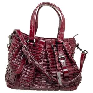 Burberry Burgundy Patent Leather Cartridge Pleat Tote
