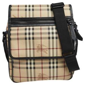 Burberry Beige/Black Haymarket Check PVC and Leather Messenger Bag