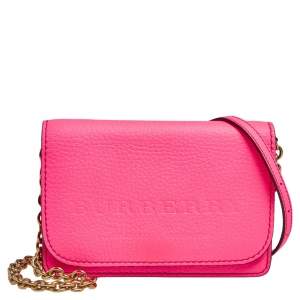 Burberry Neon Pink Logo Embossed Leather Hampshire Crossbody Bag