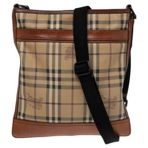 Burberry Brown/Beige Haymarket Check Coated Canvas and Leather Messenger Bag
