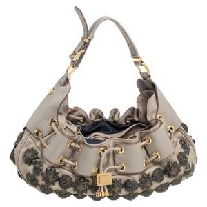 Pre Owned Burberry Grey Leather Studded Mason Warrior Hobo  