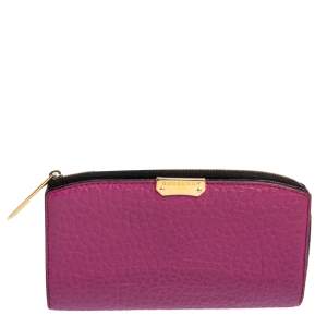 Burberry Purple Leather Zip Around Wallet