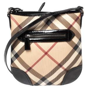 Burberry Black/Beige Supernova Check Coated Canvas and Patent Leather Dryden Messenger