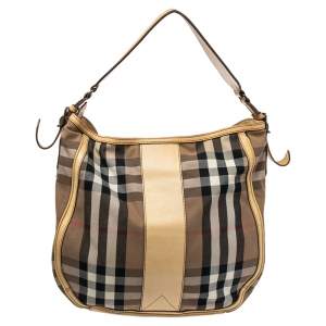 Pre Owned Burberry Multicolor House Check Canvas and Leather Hobo