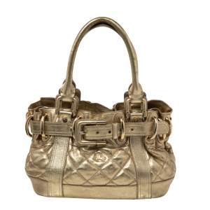Burberry Metallic Gold Quilted Patent Leather Beaton Tote