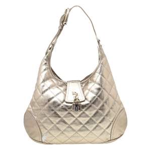 Pre Owned Burberry Metallic Gold Quilted Leather Brooke Hobo