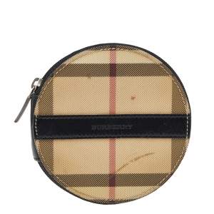 Burberry Beige-Black House Check PVC And Leather Round Coin Pouch