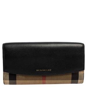 Burberry Black/Beige House Check Canvas and Leather Porter Continental Wallet