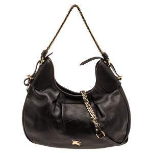 Pre Owned Burberry Dark Brown Leather Chain Link Hobo