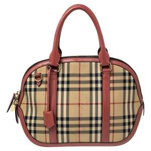 Burberry Beige/Pink Haymarket Check Canvas and Leather Small Orchard Bowler Bag