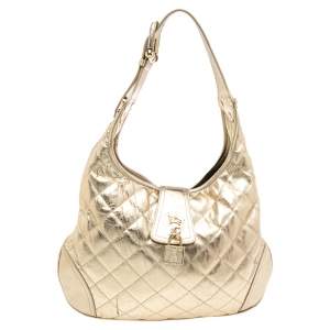 Burberry Gold Quilted Leather Brooke Hobo