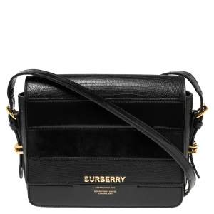 Burberry Black Suede, Leather and Lizard Embossed Leather Small Grace Crossbody Bag