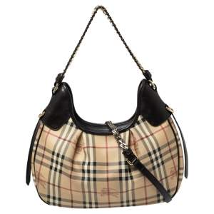 Burberry Beige/Brown Haymarket Check PVC and Leather Chain Strap Hobo