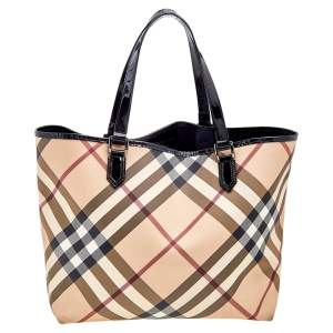 Burberry Beige Nova Check Coated Canvas and Patent Leather Nickie Tote