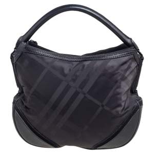 Burberry Black Check Nylon and Leather Maskell Hobo