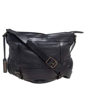 Burberry Black Leather Buckle Messenger Bag