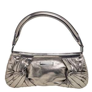 Burberry Metallic Pleated Leather Shoulder Bag