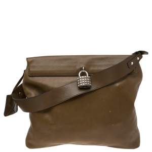 Burberry Olive Green Leather Studded Lock Messenger Bag