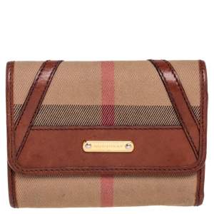Burberry Brown House Check Canvas and Leather Leighton Compact Wallet