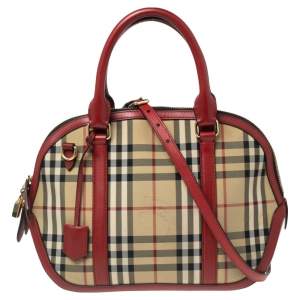 Burberry Beige/Red Haymarket Check Canvas and Leather Small Orchard Bowler Bag