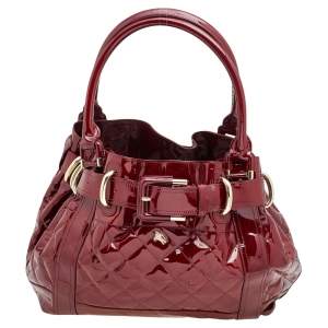 Burberry Burgundy Patent Leather Quilted Prorsum Beaton Tote