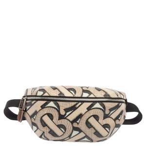 Pre Owned Burberry Beige TB Monogram Print Coated Canvas Bum Bag