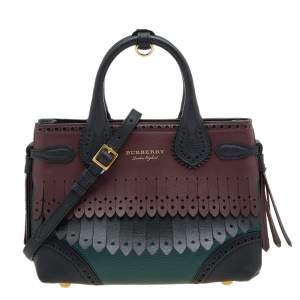 Pre Owned Burberry Multicolor Brogue Leather Small Banner Fringe Tote