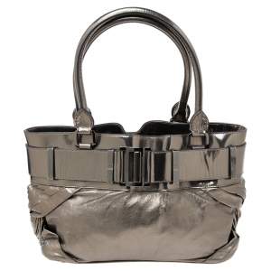 Pre Owned Burberry Dark Grey Patent Leather And Leather 915bur70 Shoulder Bag