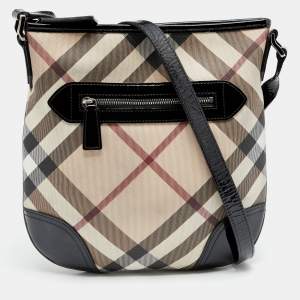 مملوكة مسبقًا Burberry Beige/Black Super Nova Check Coated Canvas And Patent Leather Dryden Crossbody Bag